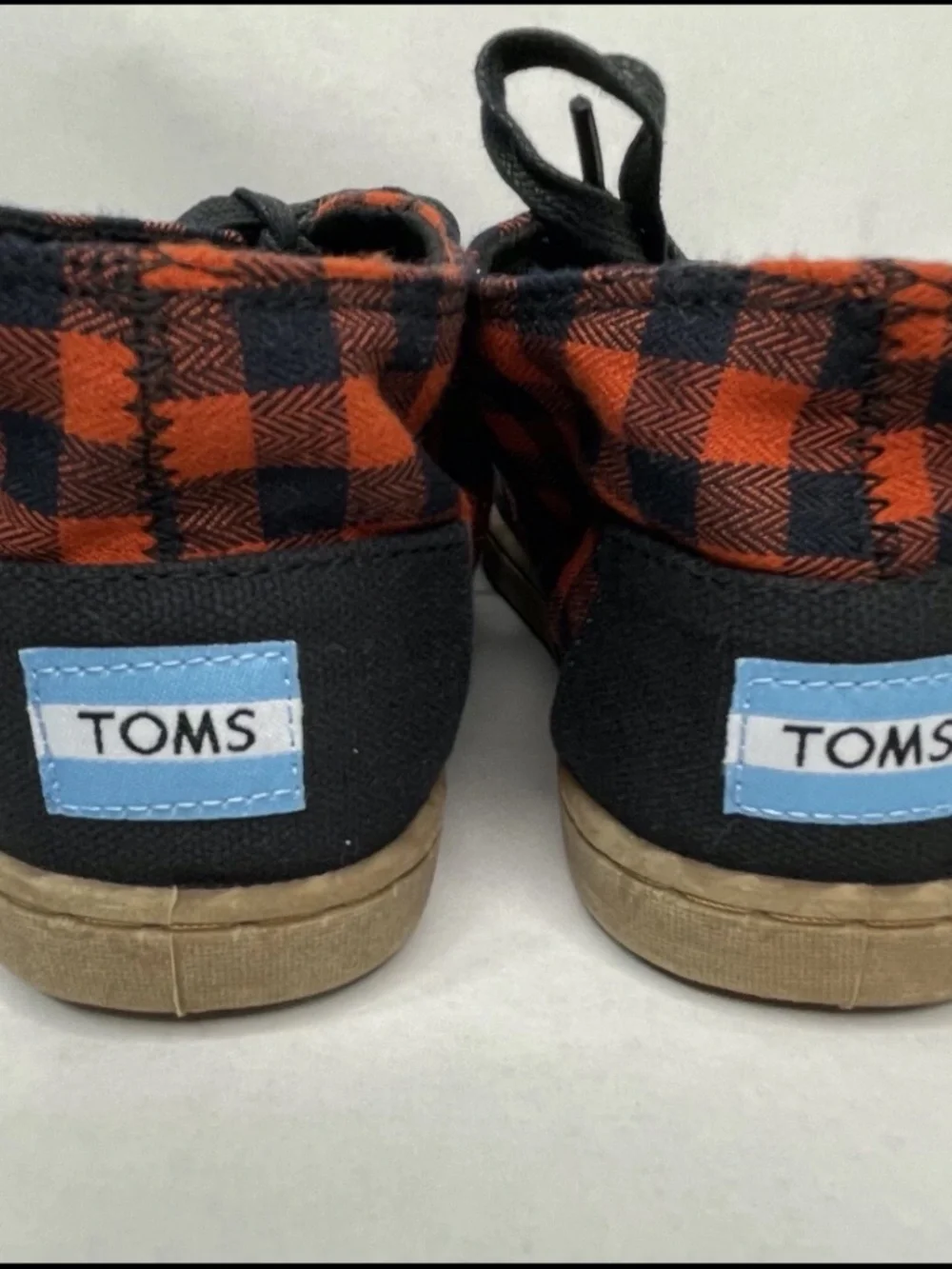 Toms Unisex Girls Boys Youth 340814 Black Orange Plaid Ankel Boot Shoes Sz. 4 Y